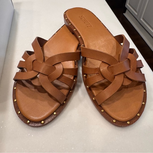 NEW SCHUTZ phoenix Flat Women’s Brown Leather Sandals Size 8.5 Box & Dust Bag - Picture 4 of 6